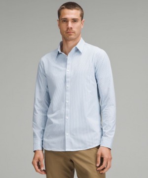 πουκαμισα Lululemon New Venture Slim-Fit Long-Sleeve ανδρικα ασπρα μπλε | Greece-6578219