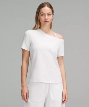 μπλουζακια Lululemon Off-The-Shoulder Cotton γυναικεια ασπρα | Greece-2407385