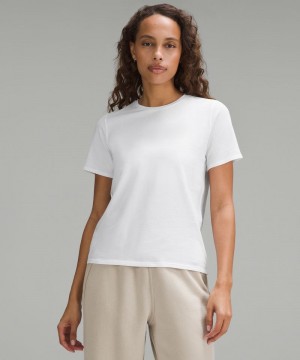 μπλουζακια Lululemon Organic Cotton Straight-Hem Crewneck γυναικεια ασπρα | Greece-0371486