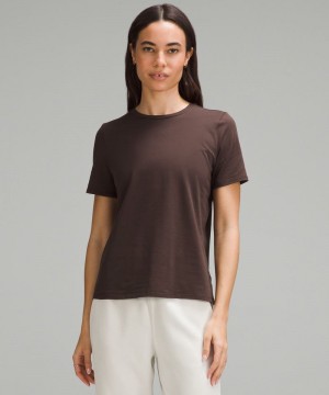 μπλουζακια Lululemon Organic Cotton Straight-Hem Crewneck γυναικεια σοκολάτα | Greece-6931450