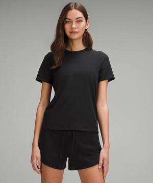 μπλουζακια Lululemon Organic Cotton Straight-Hem Crewneck γυναικεια μαυρα | Greece-4962310