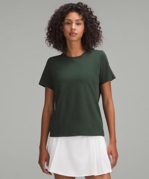 μπλουζακια Lululemon Organic Cotton Straight-Hem Crewneck γυναικεια πρασινο | Greece-4098731