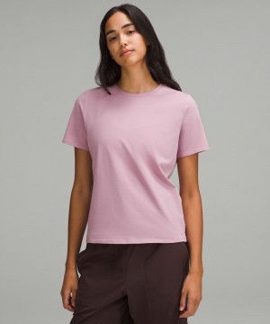 μπλουζακια Lululemon Organic Cotton Straight-Hem Crewneck γυναικεια ροζ ροζ | Greece-8095617