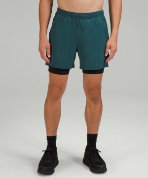 Σορτσ Lululemon Pace Breaker Lined 5" Ripstop ανδρικα πρασινο μαυρα | Greece-5809371