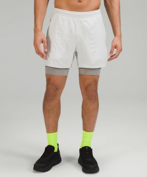 Σορτσ Lululemon Pace Breaker Lined 5" Ripstop ανδρικα ασπρα γκρι | Greece-2140376