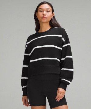Φουτερ Lululemon Perfectly Oversized Cropped Crew γυναικεια μαυρα ασπρα | Greece-8342697