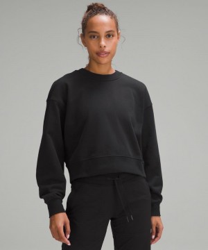 Φουτερ Lululemon Perfectly Oversized Cropped Crew γυναικεια μαυρα | Greece-5641890
