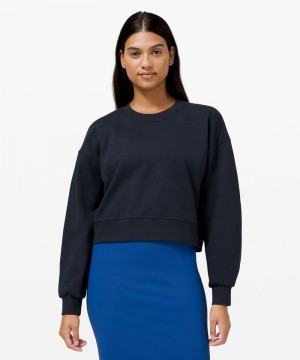 Φουτερ Lululemon Perfectly Oversized Cropped Crew γυναικεια σκουρο μπλε | Greece-8013764