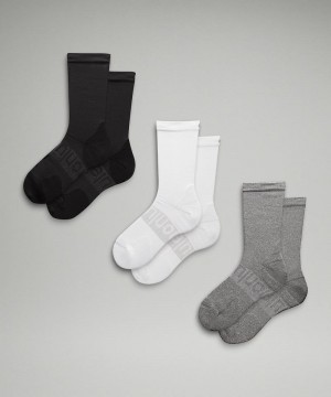 Καλτσεσ Lululemon Power Stride Crew 3 Pack ανδρικα ασπρα γκρι μαυρα | Greece-4285169
