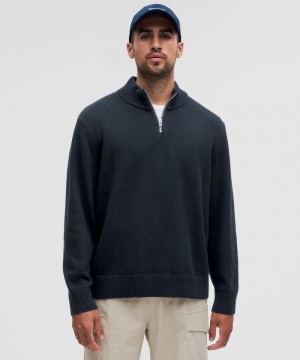 Πουλόβερ Lululemon Relaxed-Fit Half-Zip Knit ανδρικα σκουρο μπλε | Greece-8067329