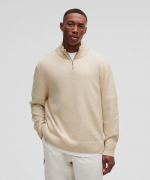 Πουλόβερ Lululemon Relaxed-Fit Half-Zip Knit ανδρικα Μπεζ ασπρα | Greece-6152398