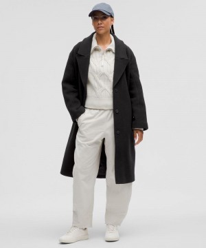 παλτό Lululemon Relaxed-Fit Wool Overcoat γυναικεια μαυρα | Greece-7605342