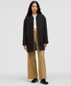 παλτό Lululemon Relaxed-Fit Zip-Front Wool γυναικεια μαυρα | Greece-4832067