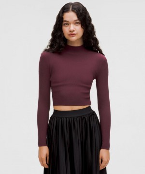 Πουλόβερ Lululemon Ribbed-Knit Twist-Back Mockneck γυναικεια σκούρο κοκκινα | Greece-0347218