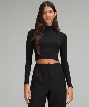 Πουλόβερ Lululemon Ribbed-Knit Twist-Back Mockneck γυναικεια μαυρα | Greece-0172594
