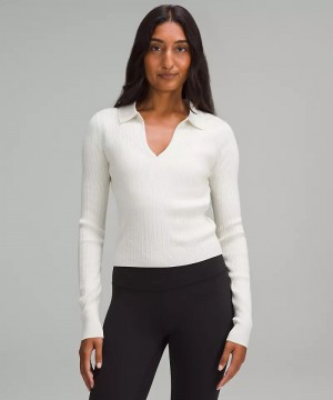 Πουλόβερ Lululemon Ribbed Merino Wool-Blend Collared γυναικεια Μπεζ | Greece-4863257