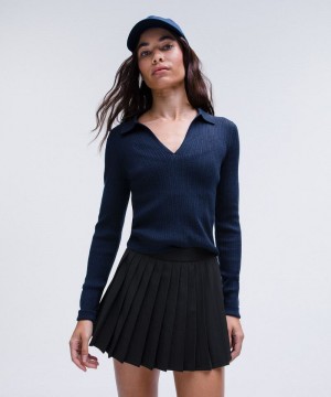 Πουλόβερ Lululemon Ribbed Merino Wool-Blend Collared γυναικεια σκουρο μπλε | Greece-4310275