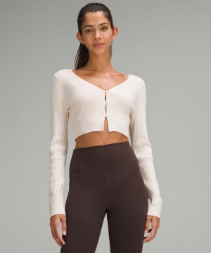 Πουλόβερ Lululemon Ribbed Merino Wool-Blend Cropped Cardigan γυναικεια Μπεζ | Greece-4982051