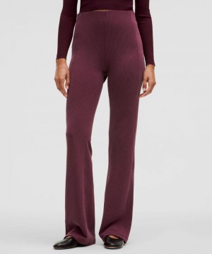 Παντελονι Lululemon Ribbed Softstreme Flared Regular γυναικεια σκούρο κοκκινα | Greece-6571930