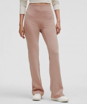 Παντελονι Lululemon Ribbed Softstreme Flared Regular γυναικεια ροζ | Greece-4829763