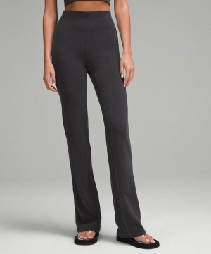 Παντελονι Lululemon Ribbed Softstreme Flared Tall γυναικεια μαυρα | Greece-5163024