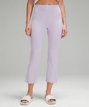 Παντελονι Lululemon Ribbed Softstreme Zip-Leg High-Rise Cropped 25" γυναικεια μωβ | Greece-7283954