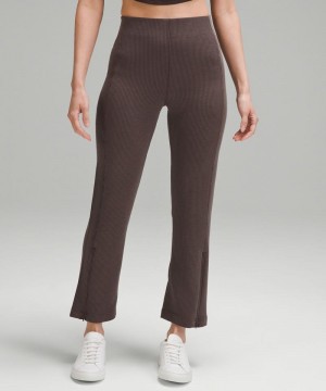 Παντελονι Lululemon Ribbed Softstreme Zip-Leg High-Rise Cropped 25" γυναικεια σοκολάτα | Greece-6572941