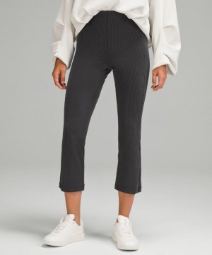Παντελονι Lululemon Ribbed Softstreme Zip-Leg High-Rise Cropped 25" γυναικεια μαυρα | Greece-7103892