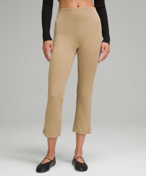 Παντελονι Lululemon Ribbed Softstreme Zip-Leg High-Rise Cropped 25" γυναικεια καφε | Greece-7864120