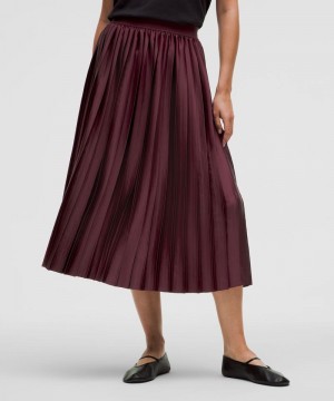 φουστεσ Lululemon Satin Pleated Midi γυναικεια σκούρο κοκκινα | Greece-7513680