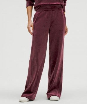 Παντελονι Lululemon Scuba Mid-Rise Wide-Leg Velvet γυναικεια σκούρο κοκκινα | Greece-6541078