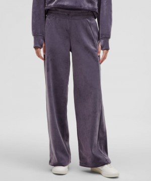 Παντελονι Lululemon Scuba Mid-Rise Wide-Leg Velvet γυναικεια βαθυ γκρι | Greece-9126854