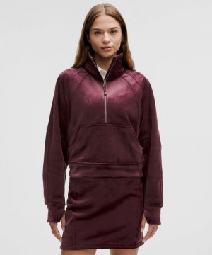 Φουτερ Lululemon Scuba Oversized Funnel-Neck Half Zip Velvet γυναικεια σκούρο κοκκινα | Greece-2154876