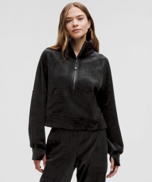 Φουτερ Lululemon Scuba Oversized Funnel-Neck Half Zip Velvet γυναικεια μαυρα | Greece-8460315