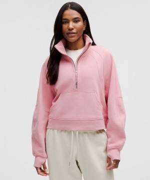 Φουτερ Lululemon Scuba Oversized Funnel-Neck Half Zip γυναικεια ροζ | Greece-8156390