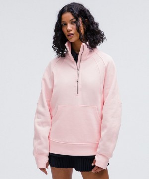 Φουτερ Lululemon Scuba Oversized Funnel-Neck Half Zip Long γυναικεια ροζ | Greece-1302895