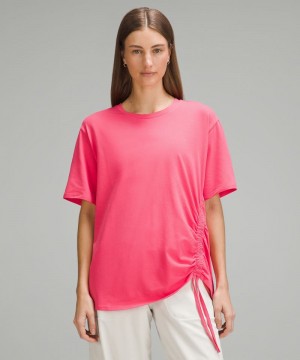μπλουζακια Lululemon Side-Cinch Cotton γυναικεια ροζ | Greece-6587134