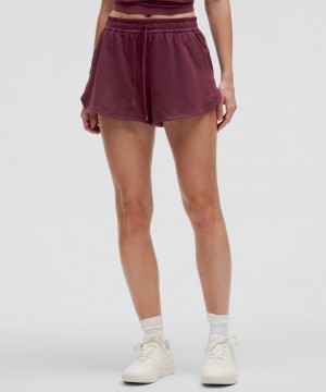 Σορτσ Lululemon Soft Jersey Mid-Rise Curved-Hem 3" γυναικεια σκούρο κοκκινα | Greece-7356094