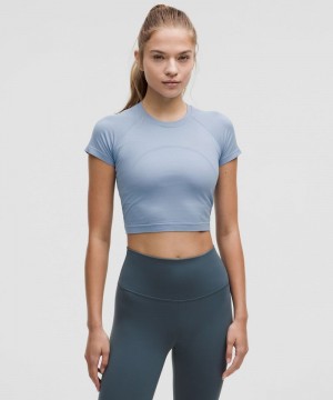 μπλουζακια Lululemon Swiftly Tech Cropped Short-Sleeve 2.0 γυναικεια μπλε μπλε | Greece-2138745