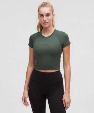 μπλουζακια Lululemon Swiftly Tech Cropped Short-Sleeve 2.0 γυναικεια σκούρο πρασινο | Greece-0584269