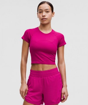 μπλουζακια Lululemon Swiftly Tech Cropped Short-Sleeve 2.0 γυναικεια ροζ | Greece-6214907