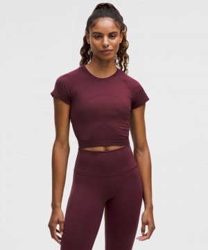 μπλουζακια Lululemon Swiftly Tech Cropped Short-Sleeve 2.0 γυναικεια σκούρο κοκκινα σκούρο κοκκινα | Greece-1679450
