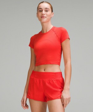 μπλουζακια Lululemon Swiftly Tech Cropped Short-Sleeve 2.0 γυναικεια κοκκινα | Greece-1089362
