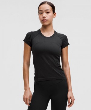 μπλουζακια Lululemon Swiftly Tech Short-Sleeve 2.0 Waist Length Glow Stripe γυναικεια μαυρα μαυρα | Greece-9752346