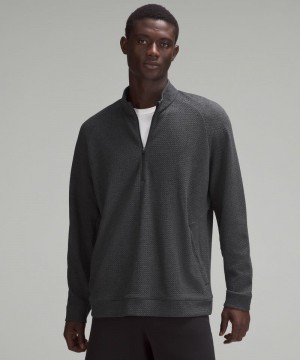 Φουτερ Lululemon Textured Double-Knit Cotton Half Zip ανδρικα μαυρα μαυρα | Greece-0791854