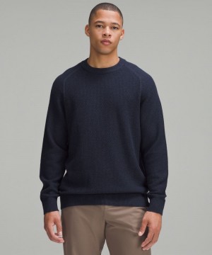 Πουλόβερ Lululemon Textured Knit Crewneck ανδρικα σκουρο μπλε | Greece-4928630