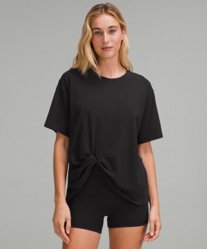 μπλουζακια Lululemon Twist-Front Oversized γυναικεια μαυρα | Greece-5890712