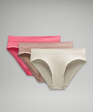 εσωρουχα Lululemon UnderEase Mid-Rise Bikini 3 Pack γυναικεια ροζ ροζ Μπεζ | Greece-3548972
