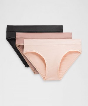 εσωρουχα Lululemon UnderEase Mid-Rise Bikini 3 Pack γυναικεια μαυρα ροζ | Greece-2150847