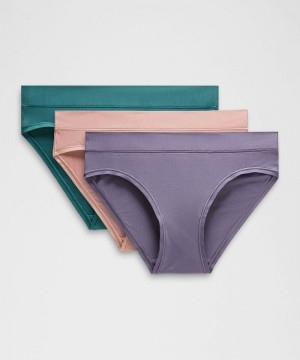 εσωρουχα Lululemon UnderEase Mid-Rise Bikini 3 Pack γυναικεια τυρκουάζ ροζ βαθυ γκρι | Greece-4391068